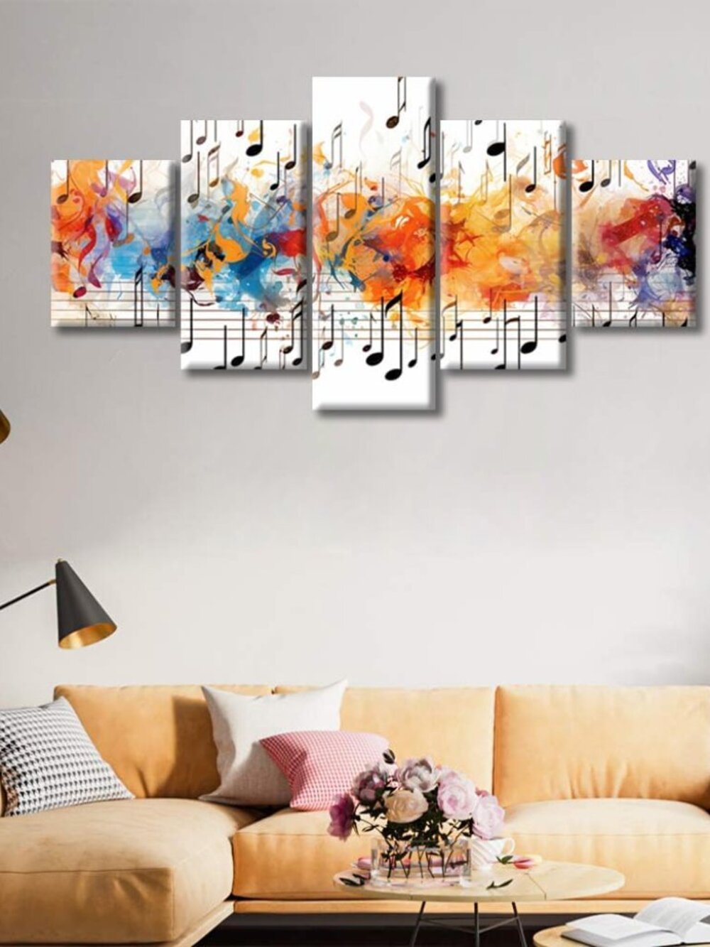 5 Panel Canvas Prints Wall Art Abstract Musical Notes